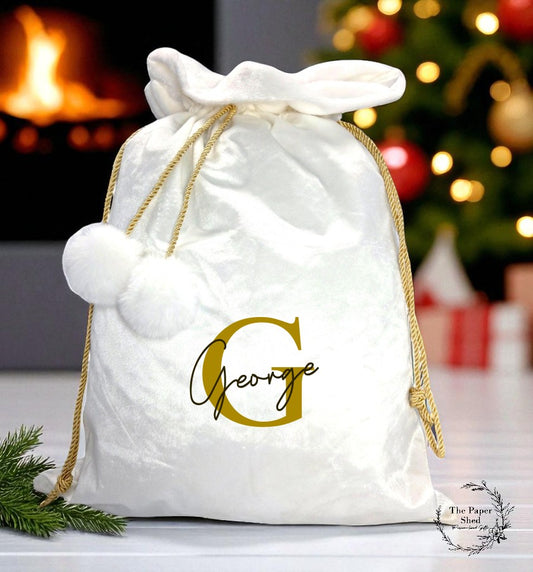 Christmas Velvet Santa Sack Big Initial Personalised Name, Toys and Presents, Christmas Eve Gifts