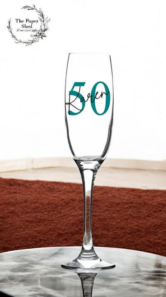 Birthday Champagne Glass With Age & Name - 21st 30th 40th 50th 60th