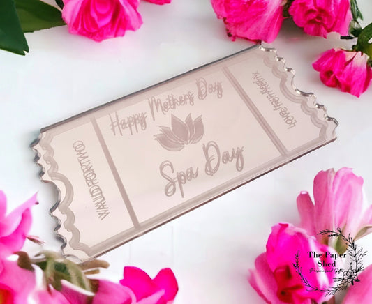 Spa Day Mothers Day Birthday Acrylic Gift Ticket