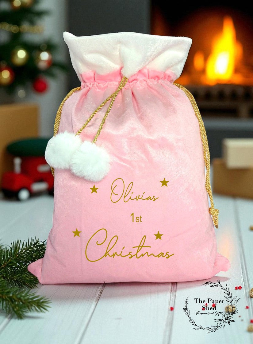 Baby's First Christmas Santa Sack, 1st Christmas Sack, Personalised Christmas Toy Sack Blue Pink Baby Boy Baby Girl stars (Copy)