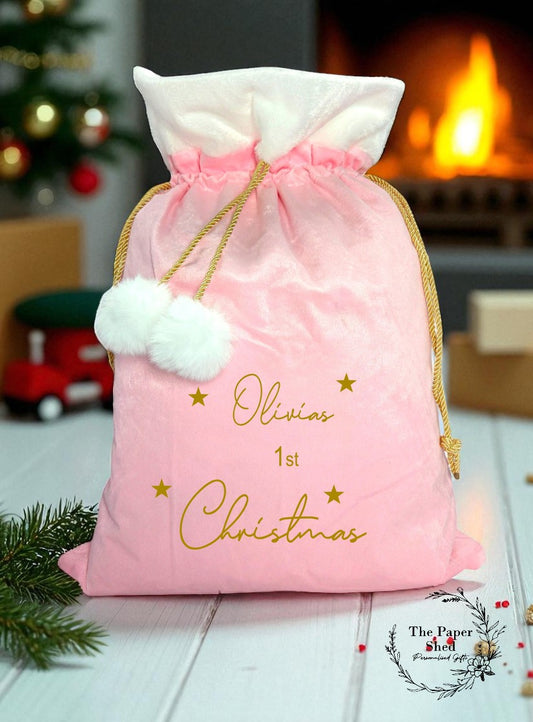 Baby's First Christmas Santa Sack, 1st Christmas Sack, Personalised Christmas Toy Sack Blue Pink Baby Boy Baby Girl stars (Copy)