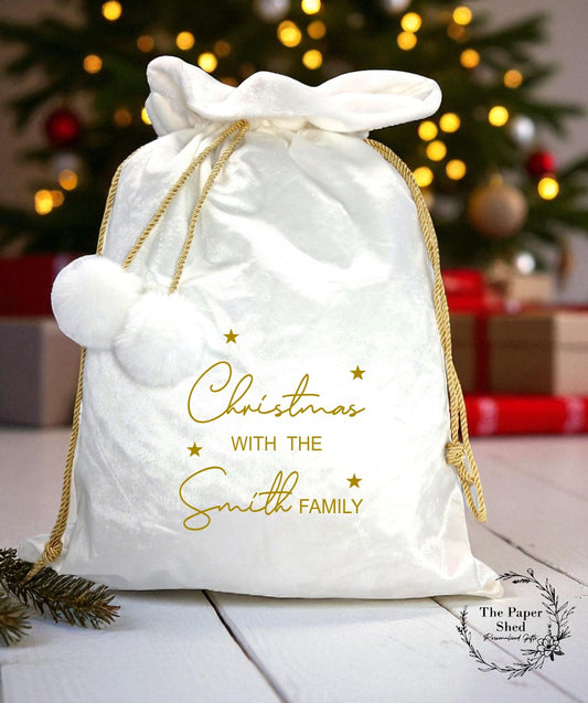 Family Christmas Santa Sack, Present Stocking, Christmas Eve Gifts Stars