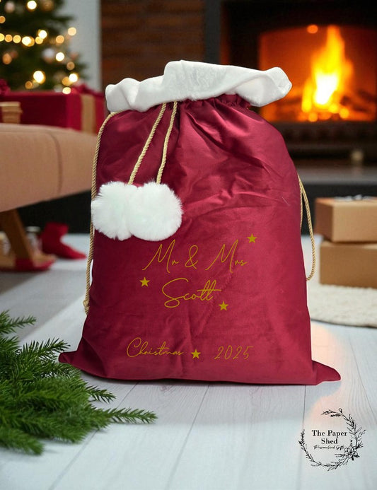 Mr & Mrs Santa Sack, Stocking, Christmas Eve Day Gifts Presents Personalised Couple Christmas 2025