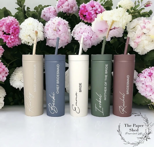 Skinny Tumbler Personalised Name Bridesmaid Bridal Wedding